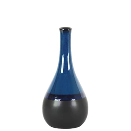 Stoneware Bellied Round Vase With Small Mouth, Blue